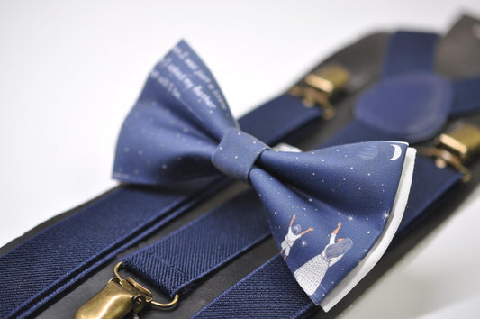 Happy Mothers day Starry Sky Bow tie + Navy Blue Elastic Suspenders Braces for Men / Youth Teenage / Boy Kids / Baby Infant Toddler