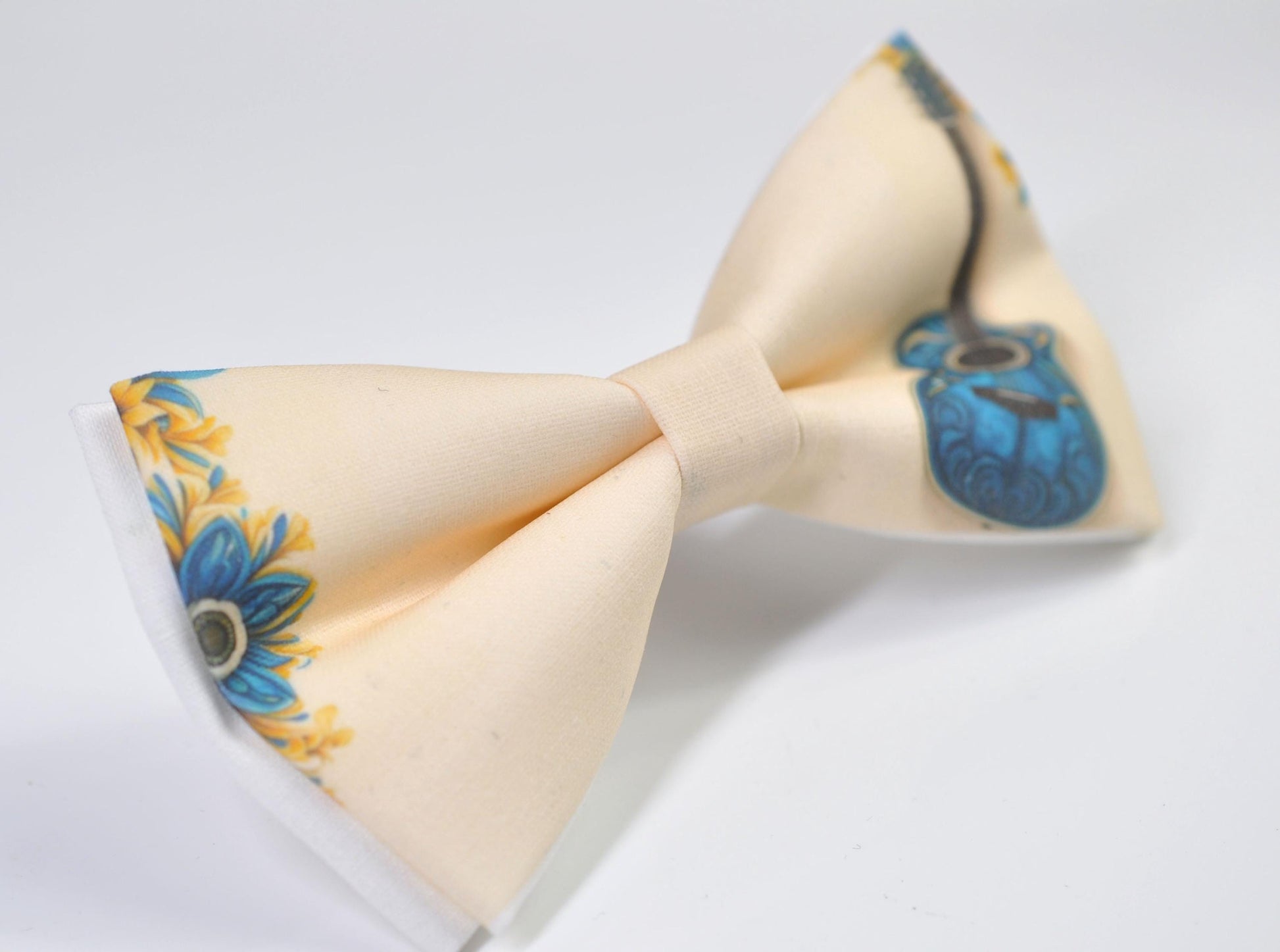 Teal Music Guitar Ivory Beige Cotton Bow Tie Bow tie + Teal Blue Elastic Suspenders Braces for Men / Youth / Boy Kids / Baby Infant Toddler
