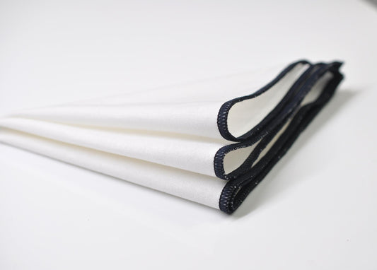 White and Midnight Dark Navy Blue Cotton Hanky Handkerchief for Men / Youth / Boy Kids / Baby Infant Toddler