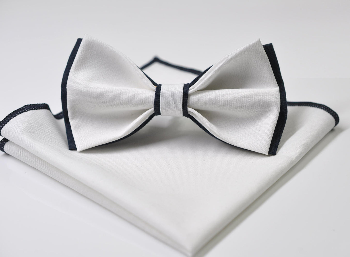White Midnight Dark Navy Blue Bow Tie Bowtie +Pocket Squares Hanky Handkerchief Baby Infant Toddler/ Page Boy Kids Toddler /Youth / Adult