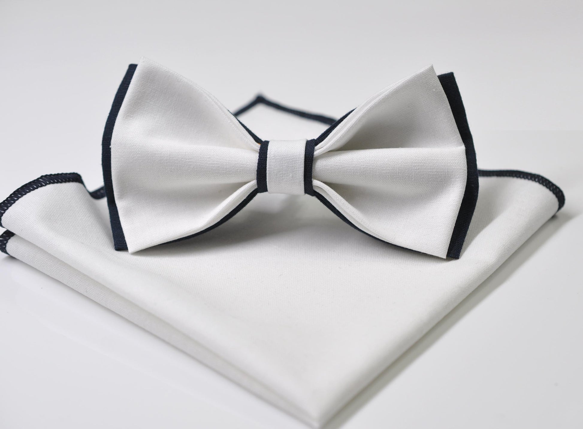 White Midnight Dark Navy Blue Bow Tie Bowtie +Pocket Squares Hanky Handkerchief Baby Infant Toddler/ Page Boy Kids Toddler /Youth / Adult