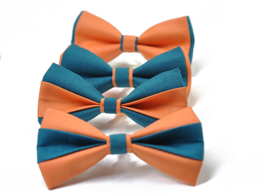 Teal Blue Coral Orange Cotton Pre tied Bow tie Bowtie for Men Adult / Youth Teenage / Boy Kids / Baby Infant