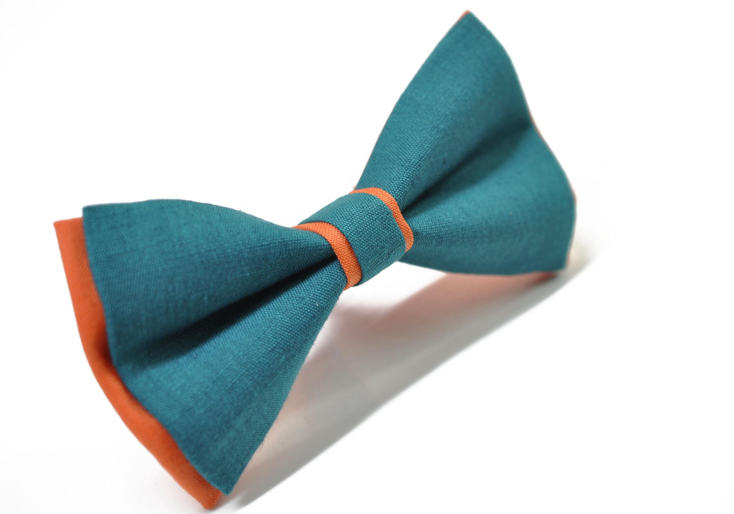 Coral Orange Teal Blue Cotton Bow tie Bowtie + Teal Blue Elastic Suspenders Braces for Men / Youth/ Boys Kids / Baby Infant Toddler