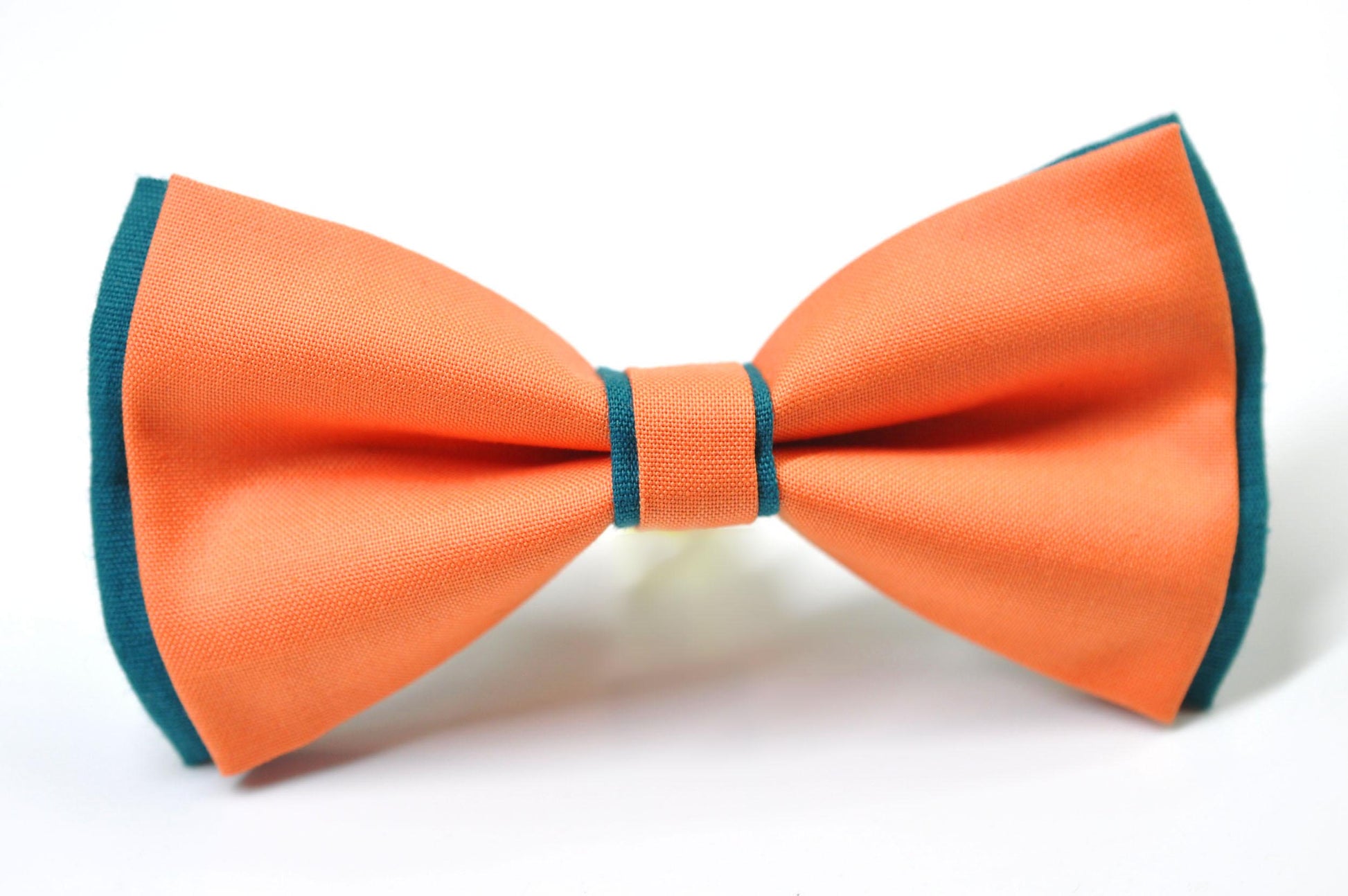 Coral Orange Teal Blue Cotton Bow tie Bowtie + Teal Blue Elastic Suspenders Braces for Men / Youth/ Boys Kids / Baby Infant Toddler