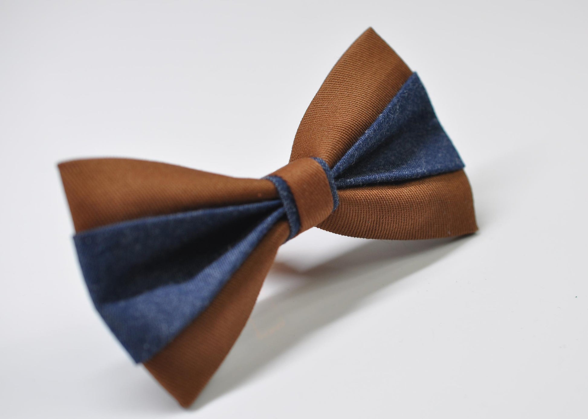 Tan Cotton and Navy Denim Bow tie Bowtie + Tan pocket Square Hanky Handkerchief Wedding for Men / Youth / Boys Kids / Baby Infant