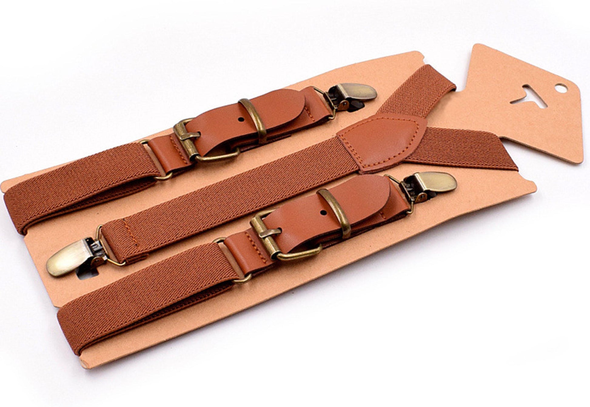 Tan Cotton and Navy Denim Bow tie Bowtie + Tan Brown Elastic Suspenders Braces Men / Youth/ Boys Kids / Baby Infant Toddler