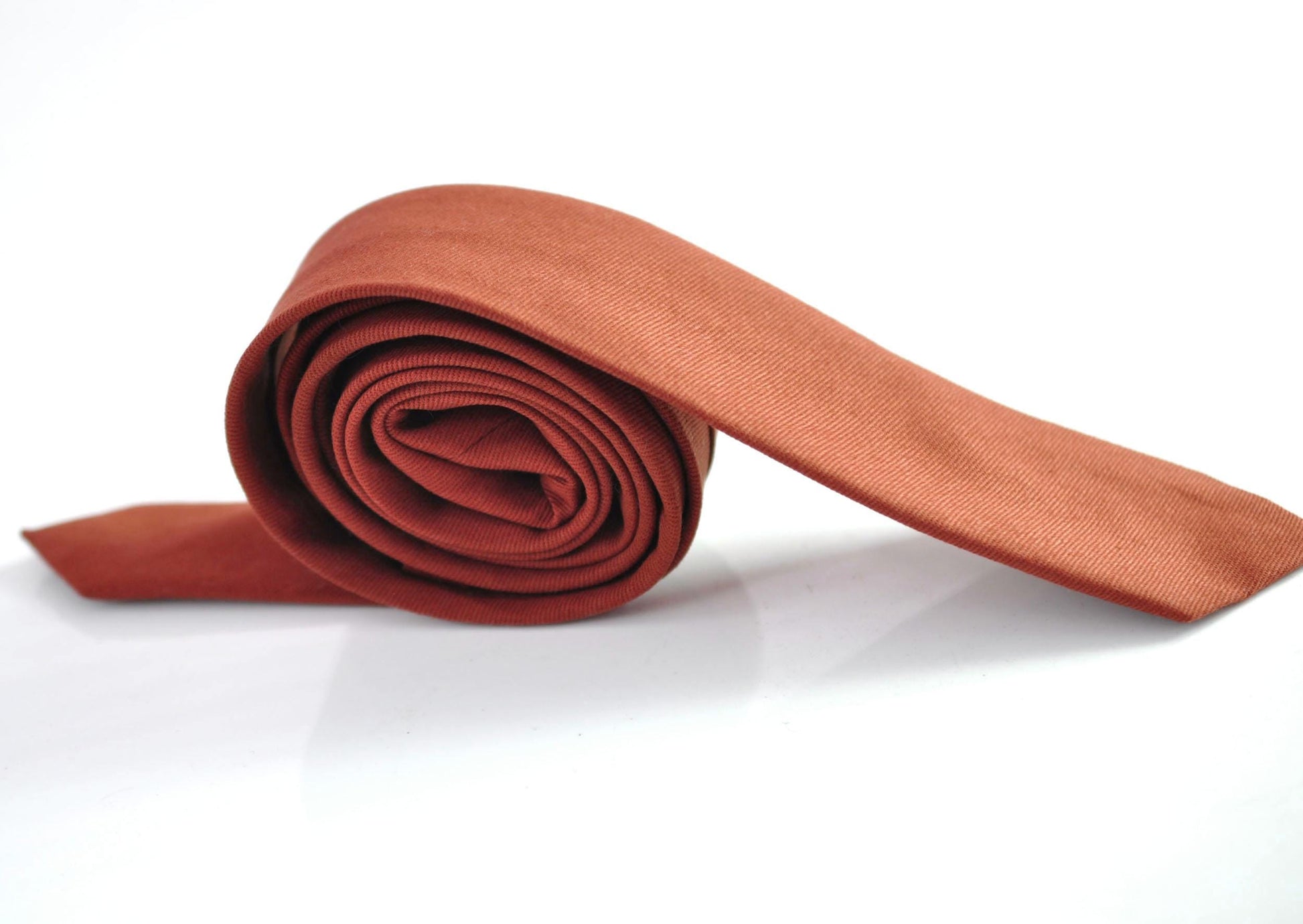 Rust Terracotta Skinny 100% Cotton Necktie Neck Tie + Pocket Squares handkerchief Hanky for Wedding Party Prom