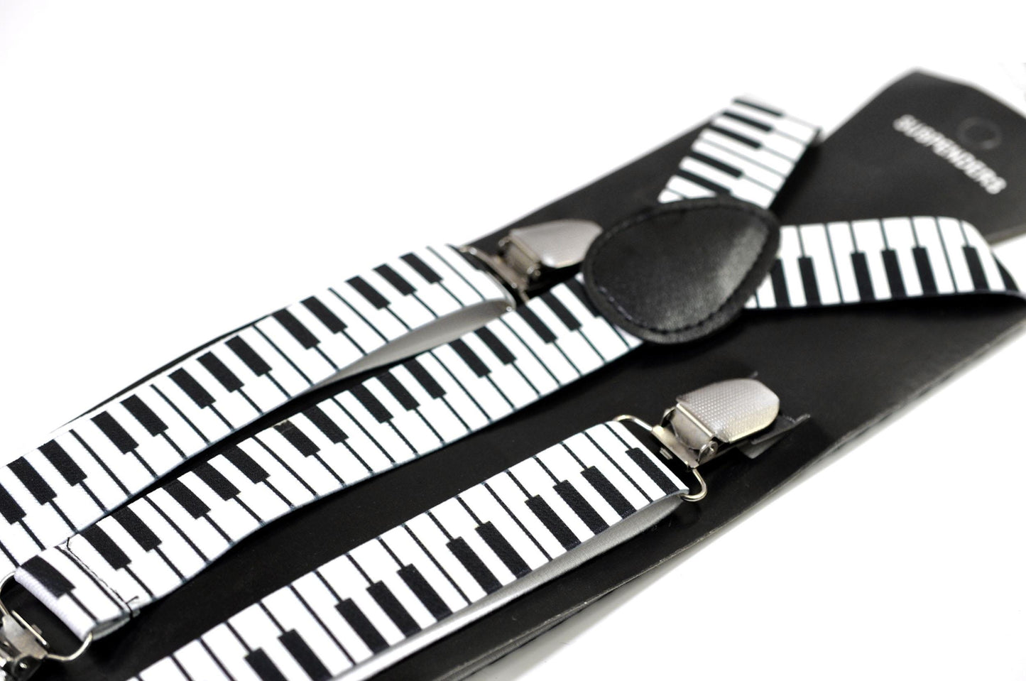 25mm Wide White Black Music Piano Keyboard Pattern Elastic Suspenders Braces for Men Adult / Youth Teenage / Boy Kids / Baby Infant Toddler