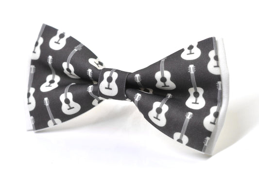 Black White Cotton Music Guitar Bow Tie Bowtie for Baby Infant Toddler/ Page Boy Kids Toddler / Teenage Youth / Adult