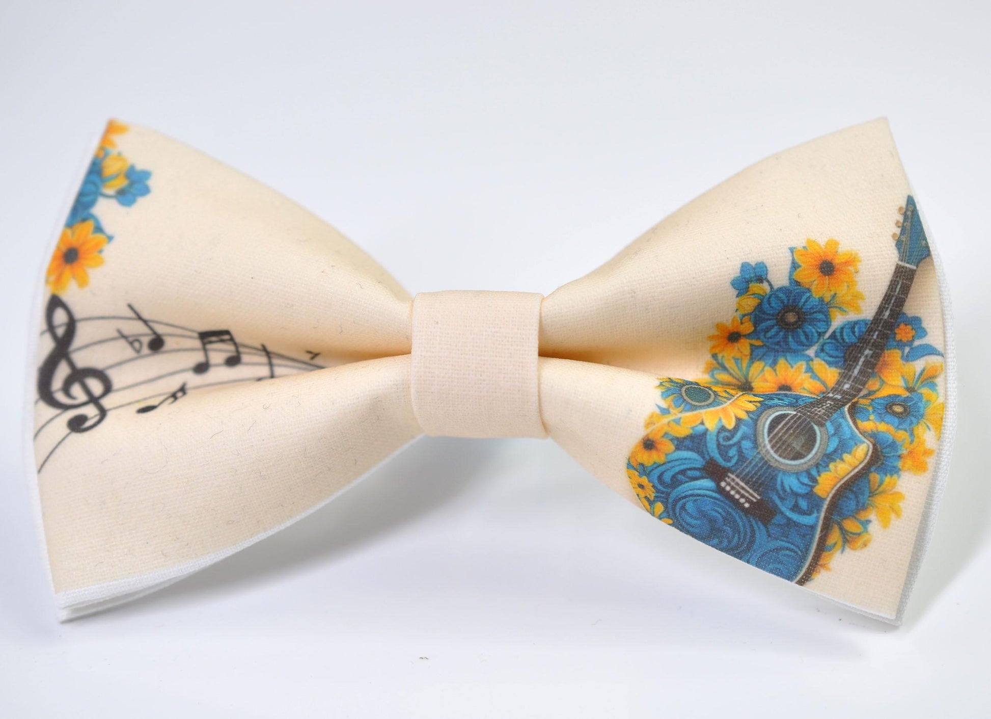 Teal Music Guitar Ivory Beige Cotton Bow Tie Bow tie + Ivory Elastic Suspenders Braces for Men / Youth / Boy Kids / Baby Infant Toddler