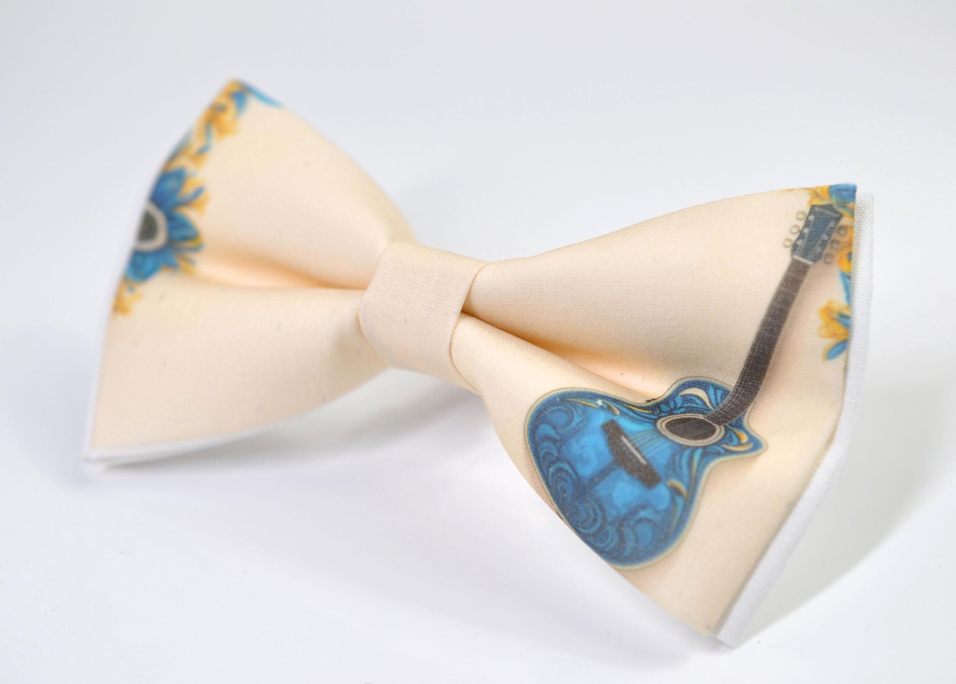 Teal Music Guitar Ivory Beige Cotton Bow Tie Bow tie + Ivory Elastic Suspenders Braces for Men / Youth / Boy Kids / Baby Infant Toddler