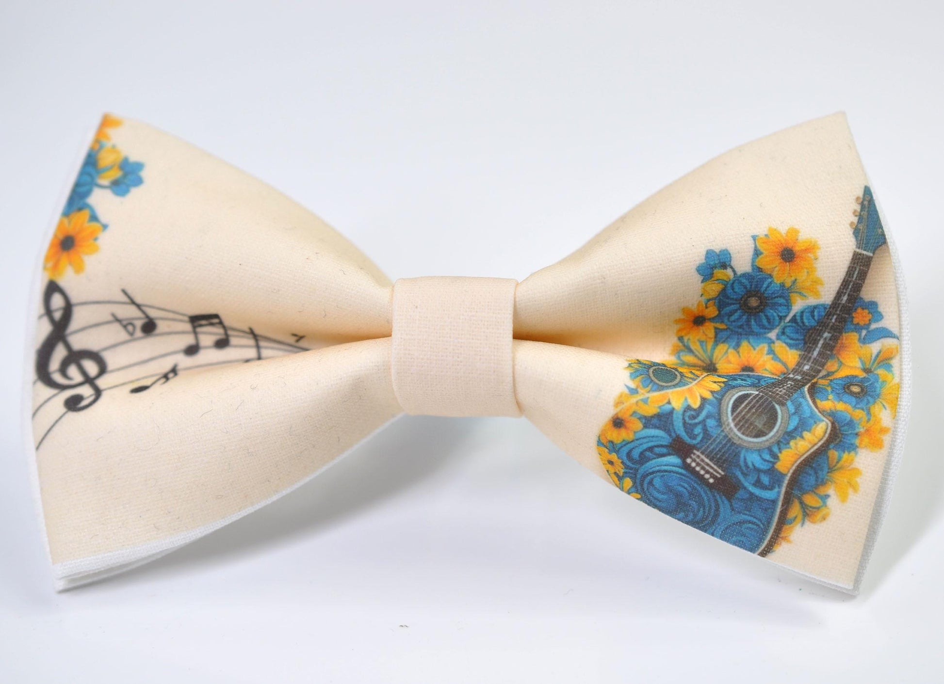 Teal Music Guitar Ivory Beige Cotton Bow Tie Bow tie + Teal Blue Elastic Suspenders Braces for Men / Youth / Boy Kids / Baby Infant Toddler