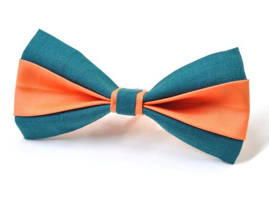 Teal Blue Coral Orange Cotton Pre tied Bow tie Bowtie for Men Adult / Youth Teenage / Boy Kids / Baby Infant