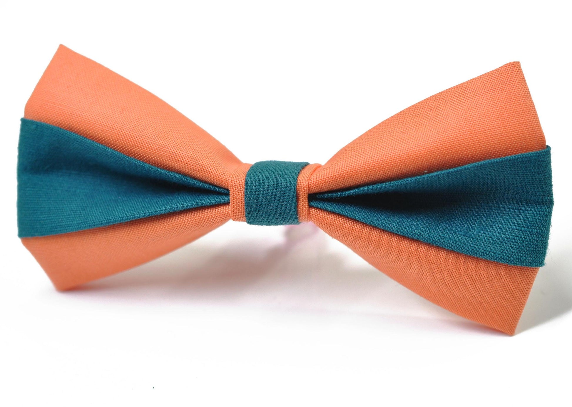 Coral Orange Teal Blue Cotton Bow tie Bowtie + Teal Blue Elastic Suspenders Braces for Men / Youth/ Boys Kids / Baby Infant Toddler