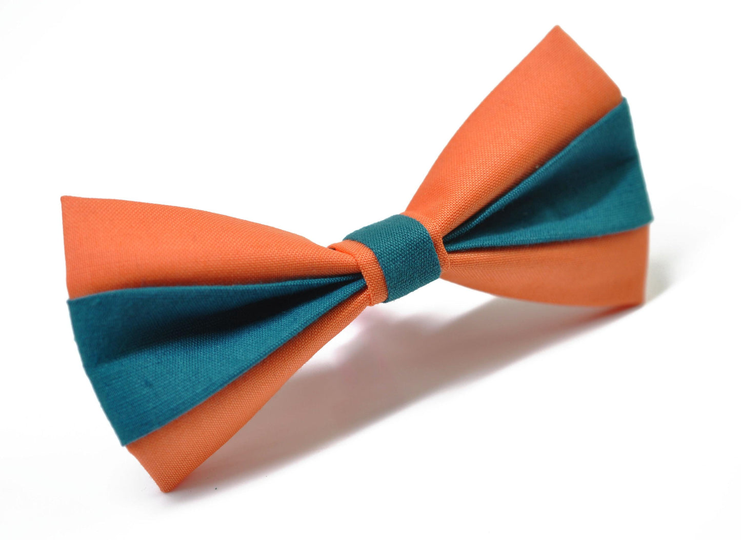 Coral Orange Teal Blue Cotton Bow tie Bowtie + Teal Blue Elastic Suspenders Braces for Men / Youth/ Boys Kids / Baby Infant Toddler