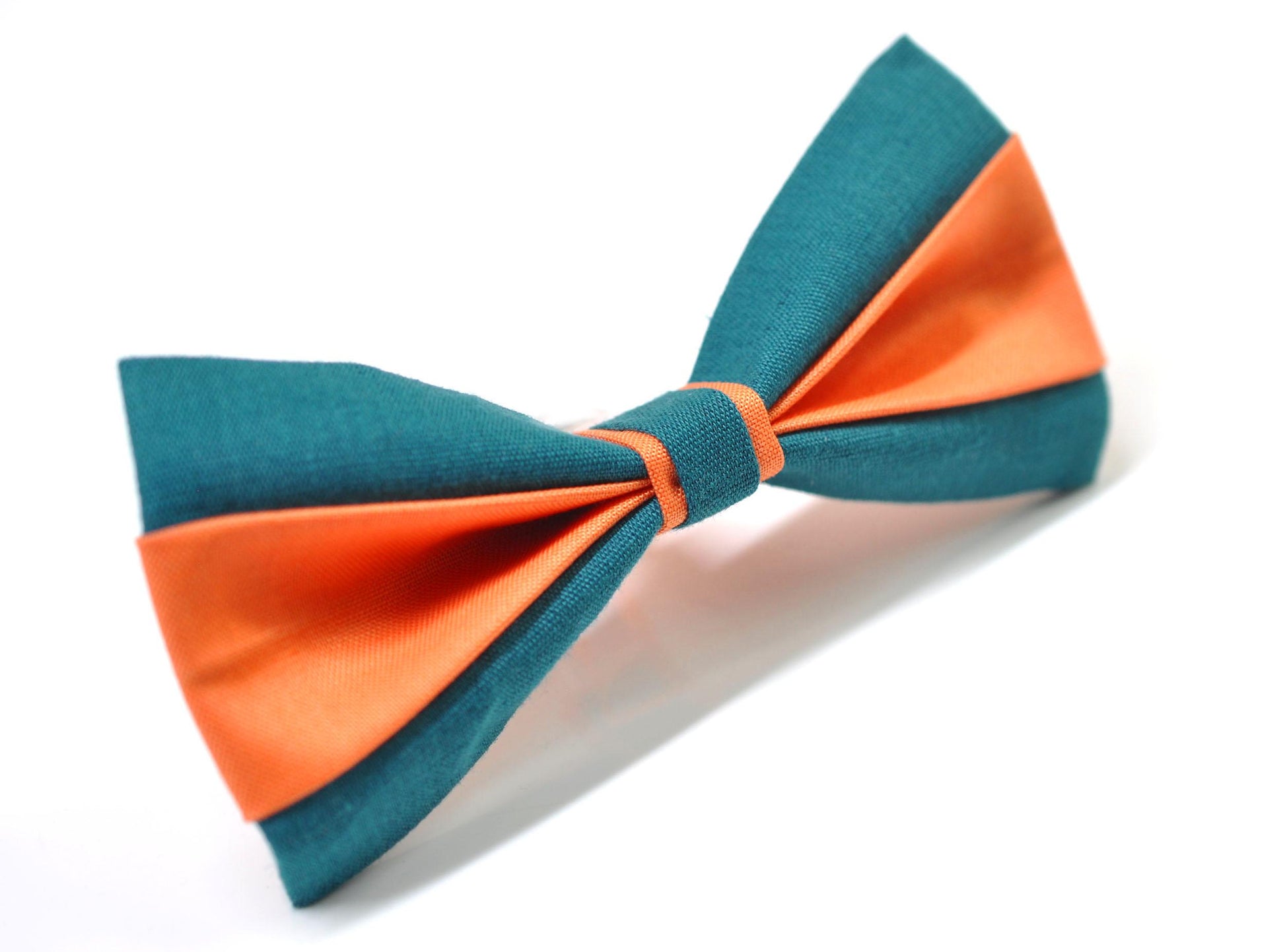 Coral Orange Teal Blue Cotton Bow tie Bowtie + Teal Blue Elastic Suspenders Braces for Men / Youth/ Boys Kids / Baby Infant Toddler