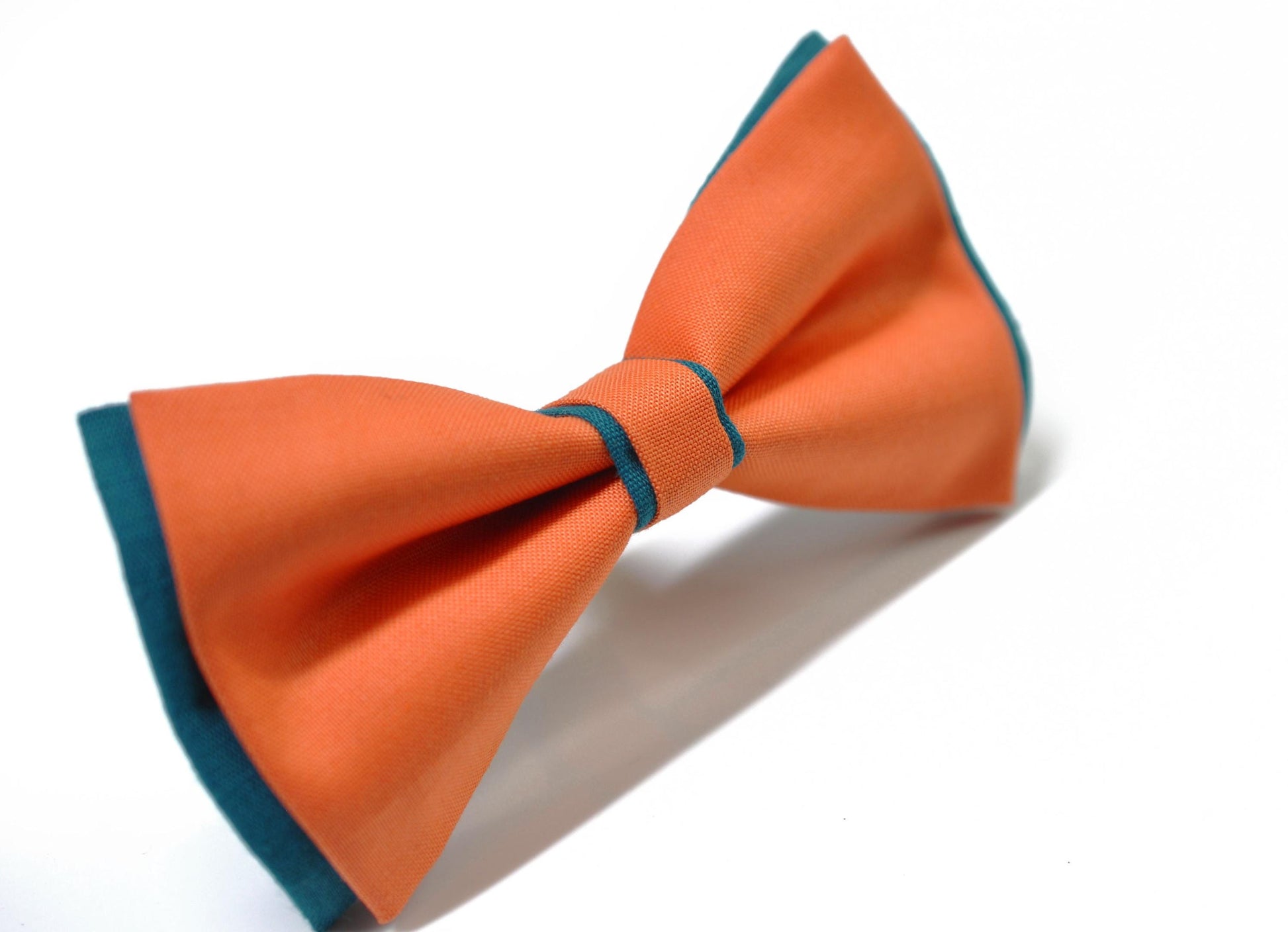 Coral Orange Teal Blue Cotton Bow tie Bowtie + Teal Blue Elastic Suspenders Braces for Men / Youth/ Boys Kids / Baby Infant Toddler