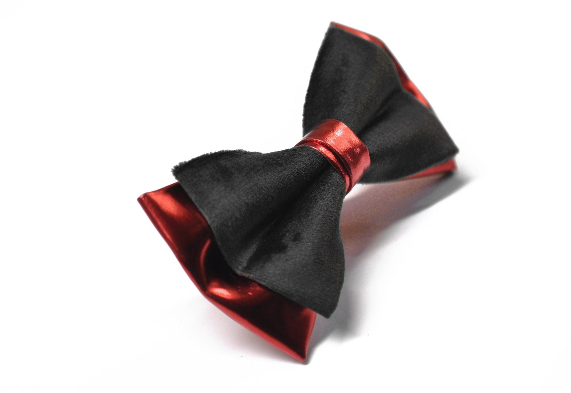 Black Velvet Red Faux Leather 2 Layers Bow tie for Men Adult / Youth Teenage / Boy Kids / Baby