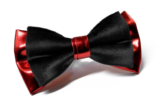 Black Velvet Red Faux Leather 2 Layers Bow tie for Men Adult / Youth Teenage / Boy Kids / Baby