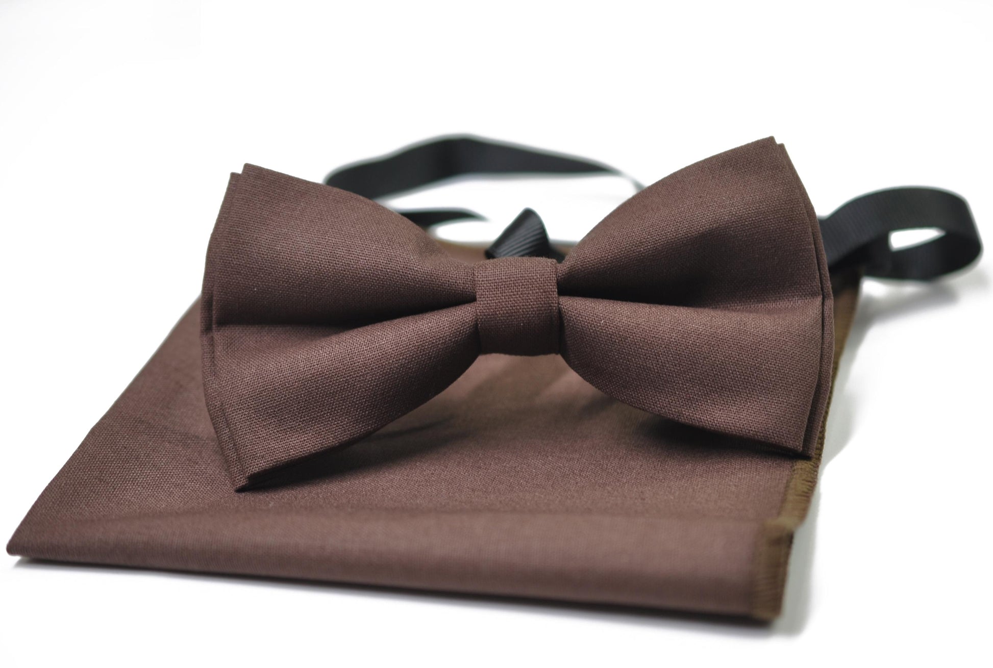 Tan brown Cotton Bow tie Bowtie + pocket Squares Hanky Handkerchief Wedding for Men / Youth / Boys Kids / Baby Infant Toddler
