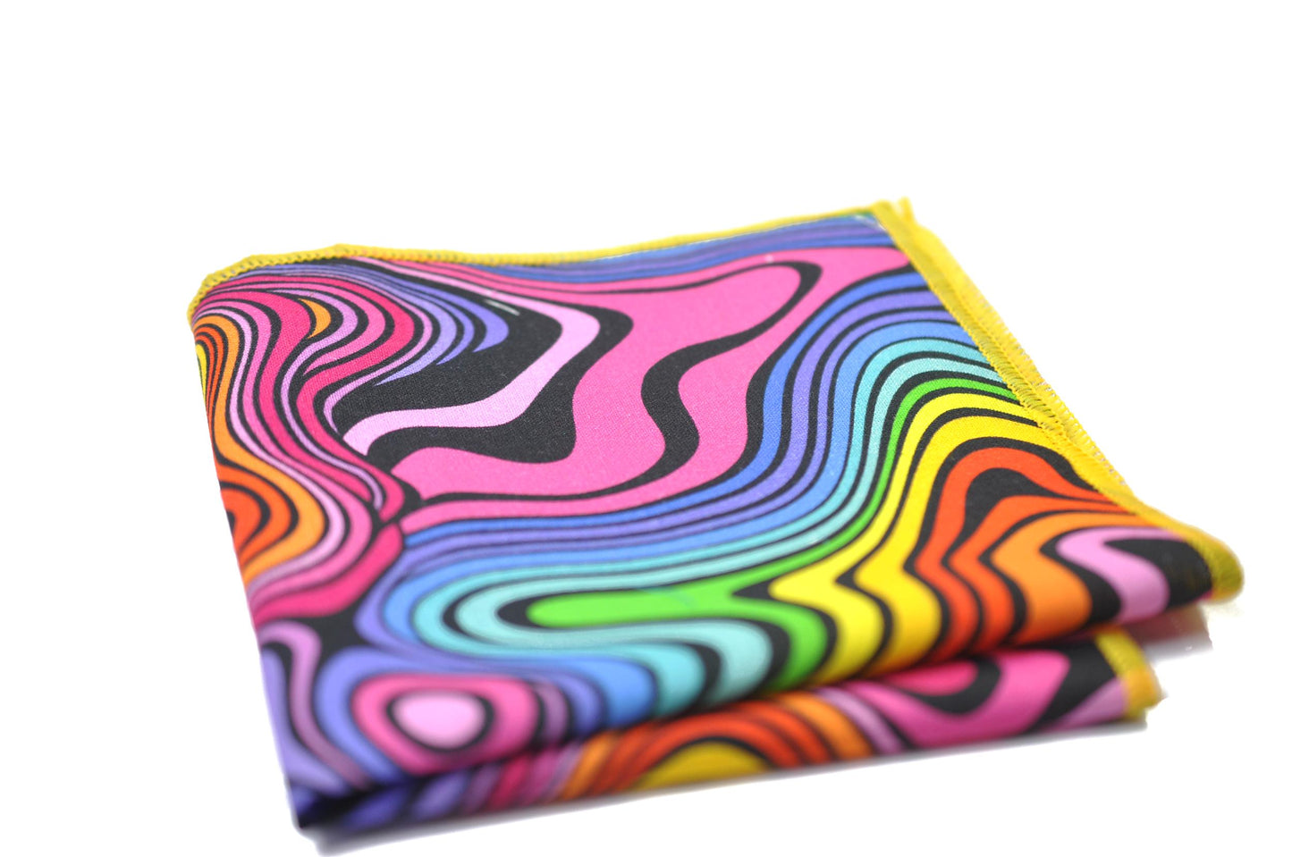 Rainbow Psychedelic Colorful Wavy Stripe Pattern Funky Retro Bow tie Bowtie + pocket Squares Hanky Handkerchief for Men Youth Boys Toddler