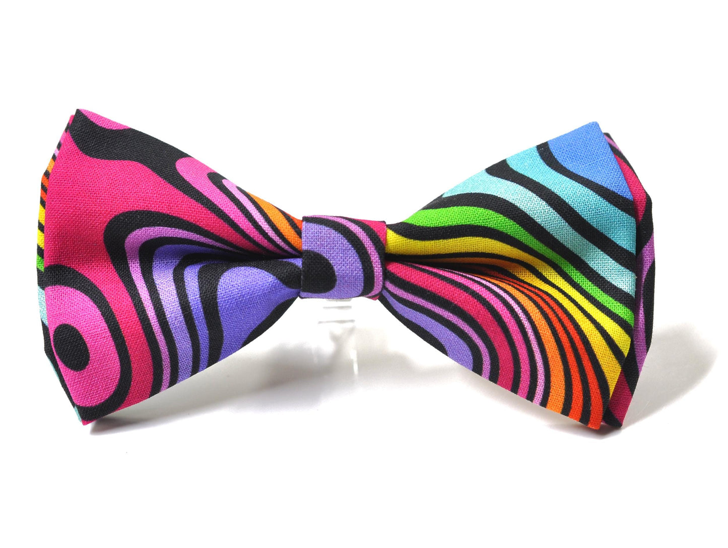 Rainbow Psychedelic Colorful Wavy Stripe Pattern Funky Retro Bow tie Bowtie + pocket Squares Hanky Handkerchief for Men Youth Boys Toddler