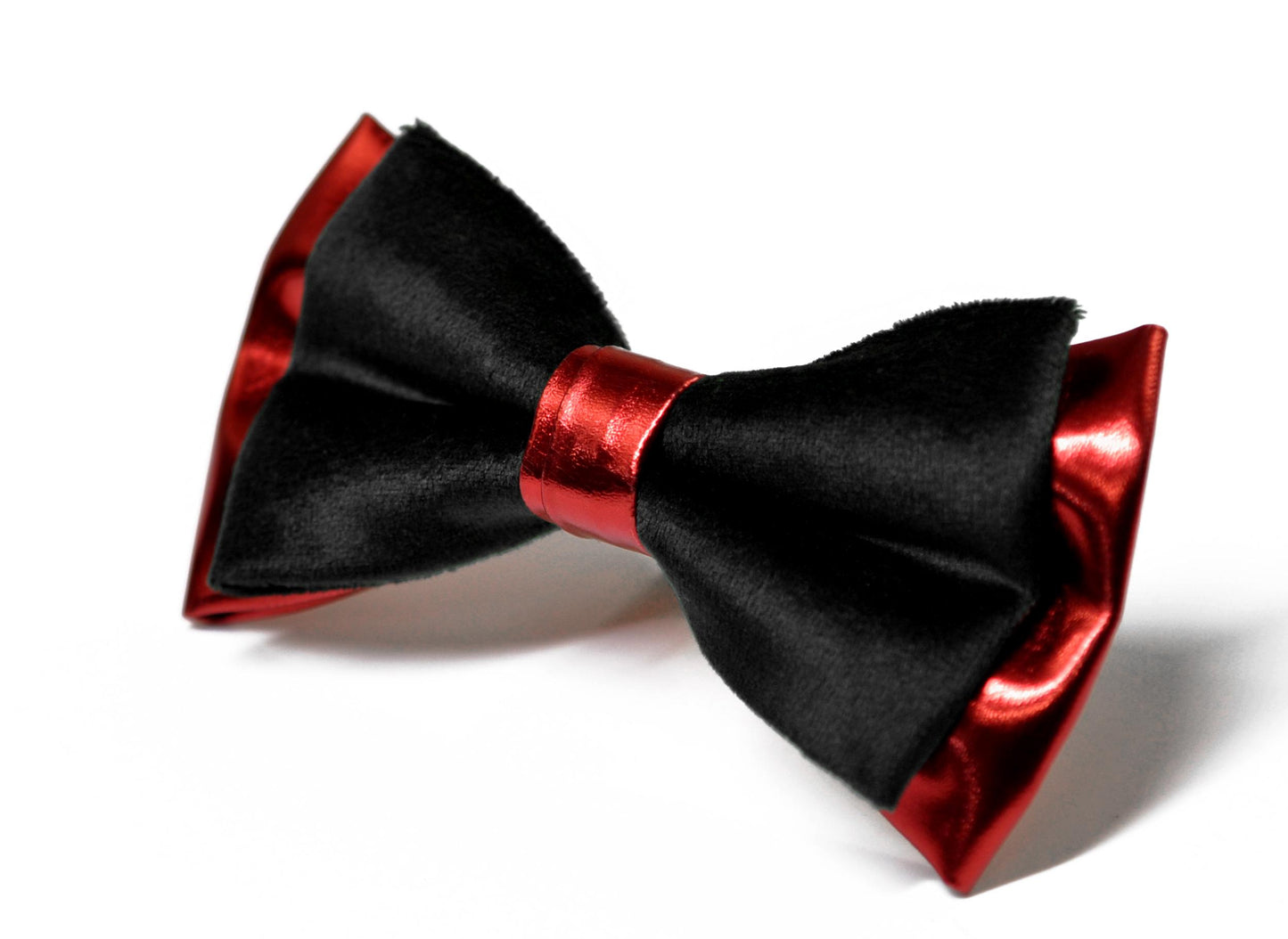 Black Velvet Red Faux Leather 2 Layers Bow tie for Men Adult / Youth Teenage / Boy Kids / Baby