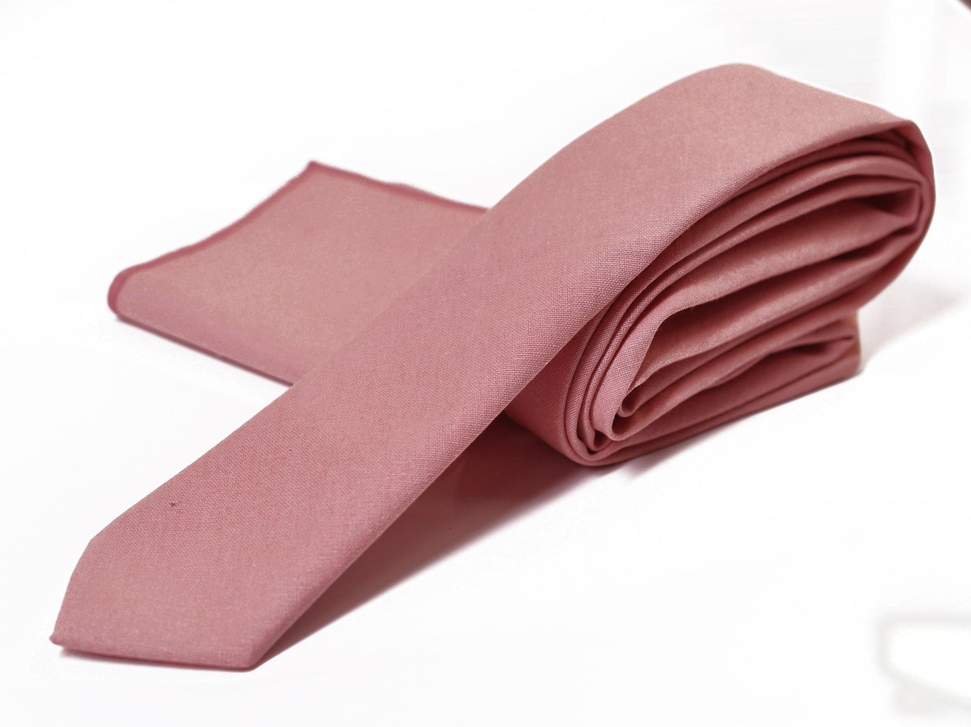 Men Dusky Dusty Rose Pink Blush Pink Handmade Neck Tie + Bow Tie Bowtie + matched pocket Square Hanky Handkerchief Wedding