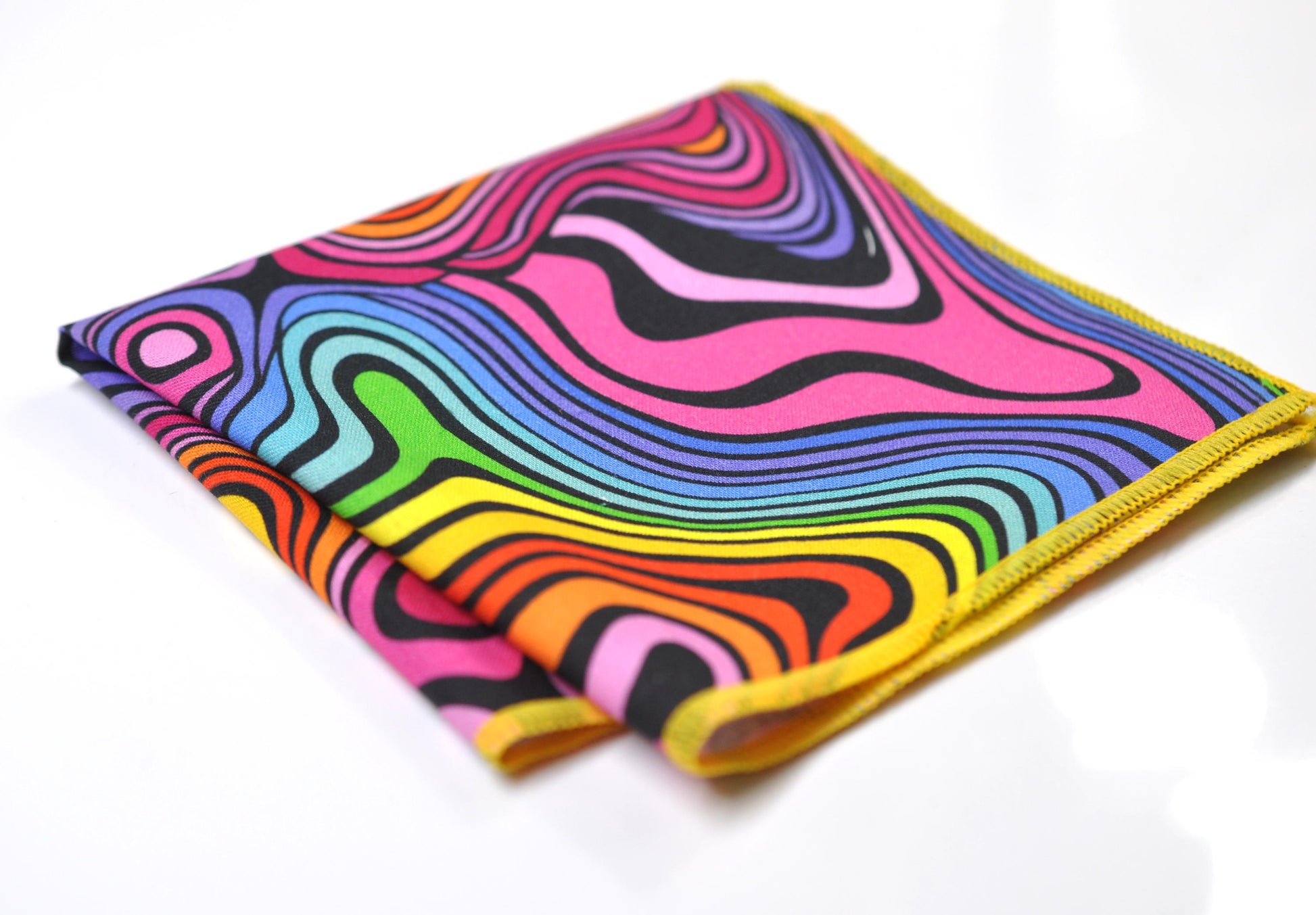 Rainbow Psychedelic Colorful Wavy Stripe Pattern Funky Retro Bow tie Bowtie + pocket Squares Hanky Handkerchief for Men Youth Boys Toddler