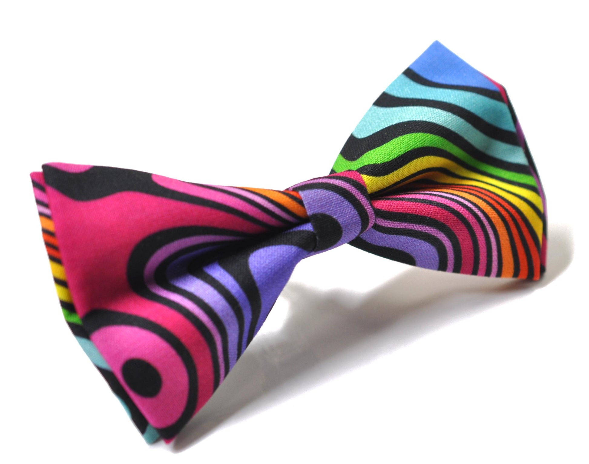 Rainbow Psychedelic Colorful Wavy Stripe Pattern Funky Retro Bow tie Bowtie + pocket Squares Hanky Handkerchief for Men Youth Boys Toddler