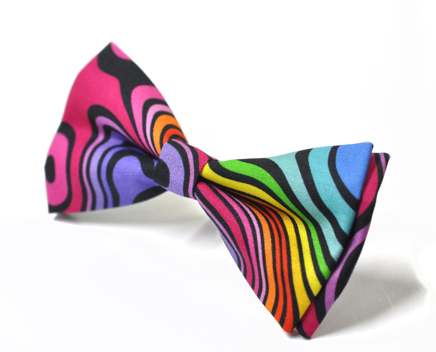 Rainbow Psychedelic Colorful Wavy Stripe Pattern Funky Retro Bow tie Bowtie + pocket Squares Hanky Handkerchief for Men Youth Boys Toddler