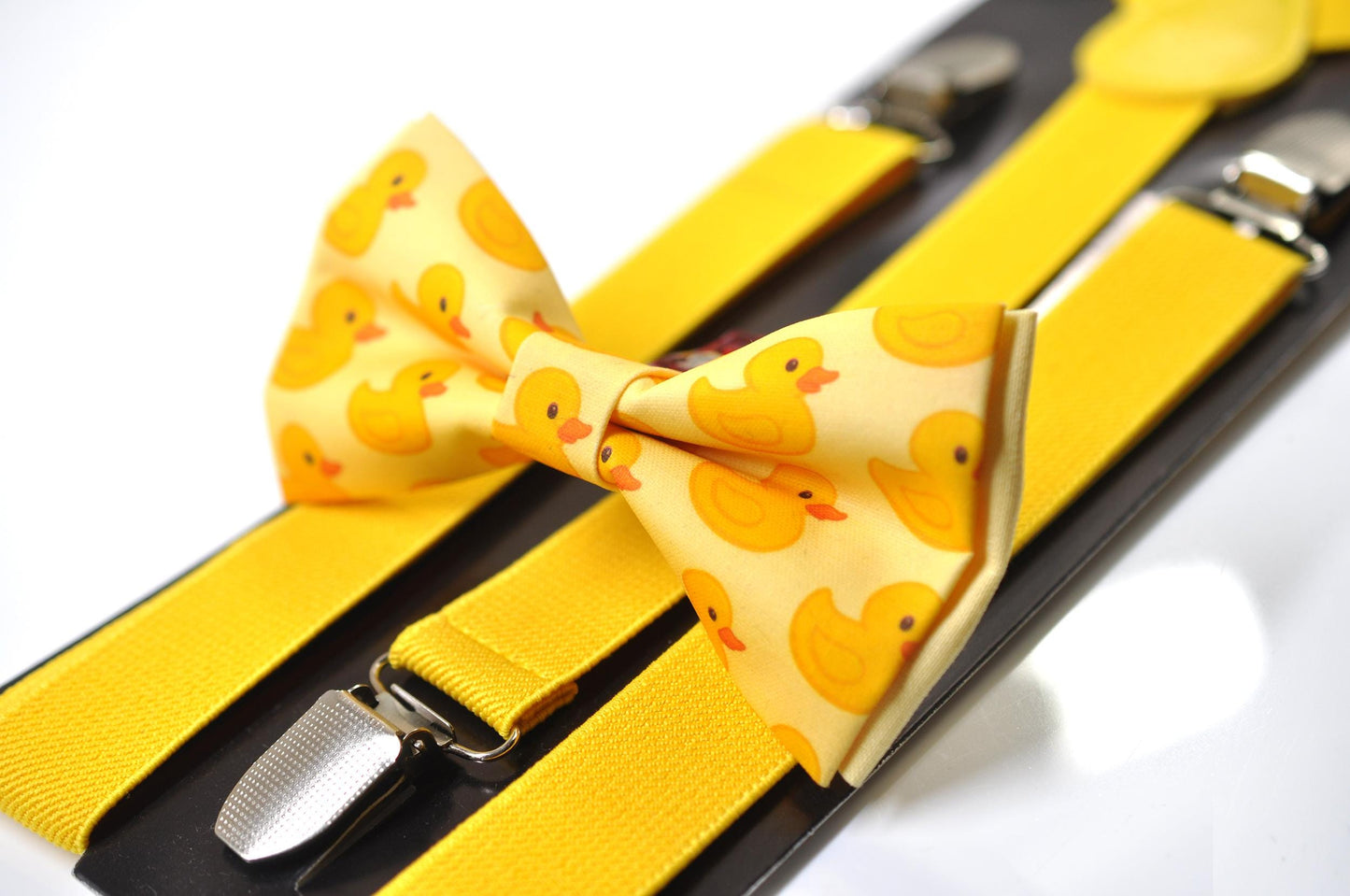 Little Yellow Ducks Baby Yellow Pretied Bow tie Bowtie + Teal Suspenders Braces for Men / Youth Teenage/ Boys Kids / Baby Infant Toddler