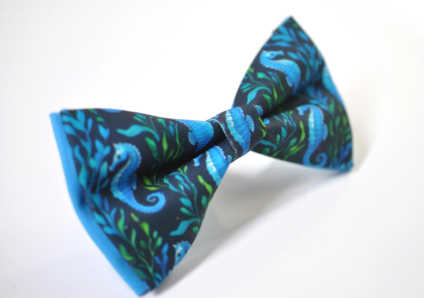 Blue Seahorse & Seaweed Black Bow tie Bowtie + Black Suspenders Braces for Men / Youth Teenage/ Boys Kids / Baby Infant Toddler