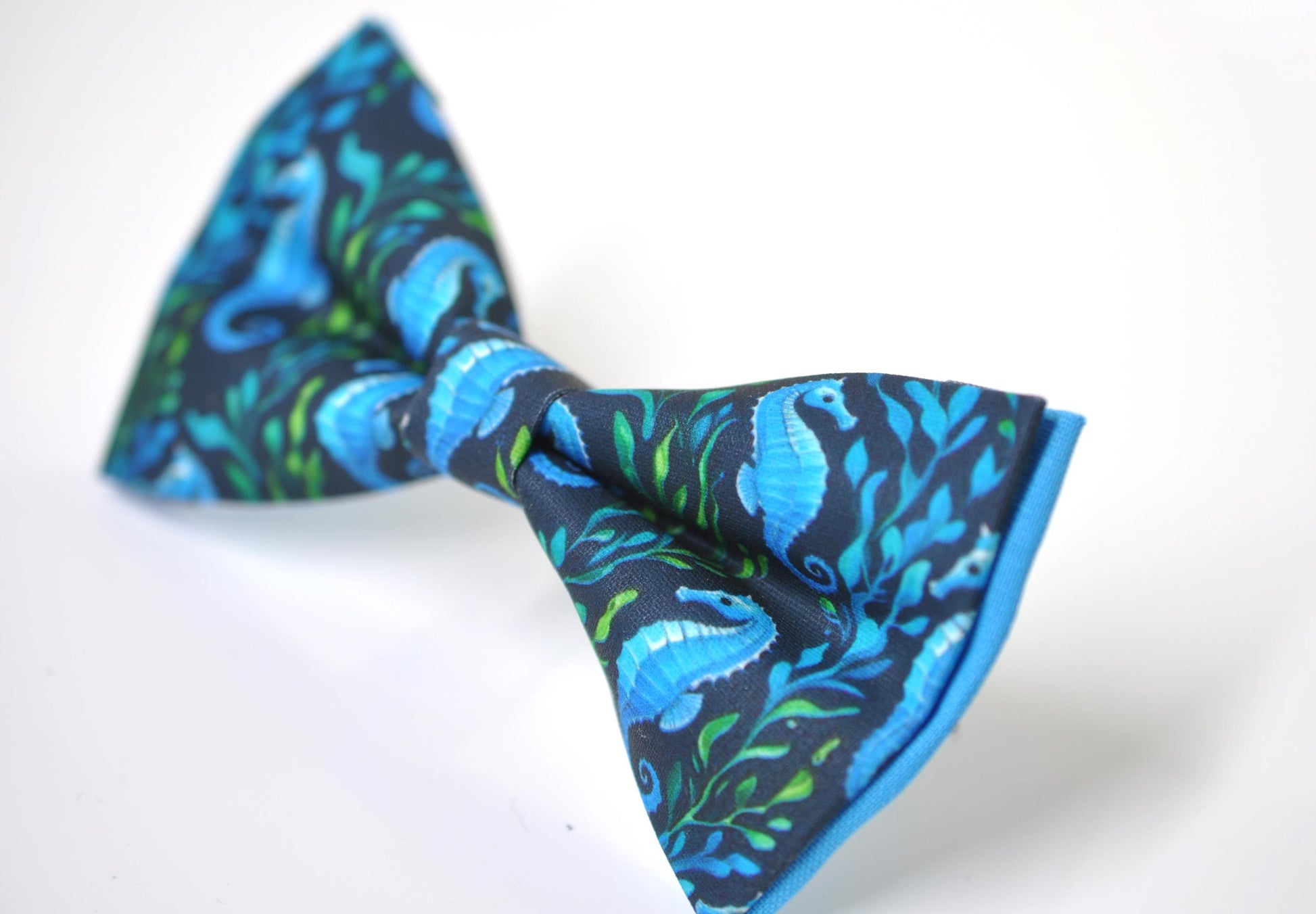 Blue Seahorse & Seaweed Black Bow tie Bowtie + Black Suspenders Braces for Men / Youth Teenage/ Boys Kids / Baby Infant Toddler