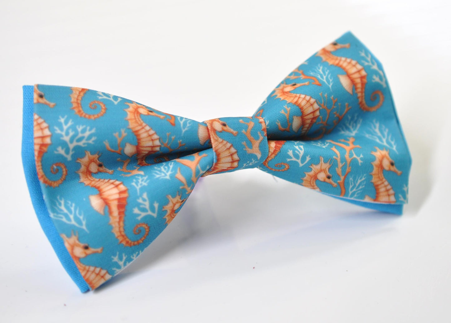 Gold Seahorse & Seaweed Blue Bow tie Bowtie + Burnt Orange Suspenders Braces for Men / Youth Teenage/ Boys Kids / Baby Infant Toddler