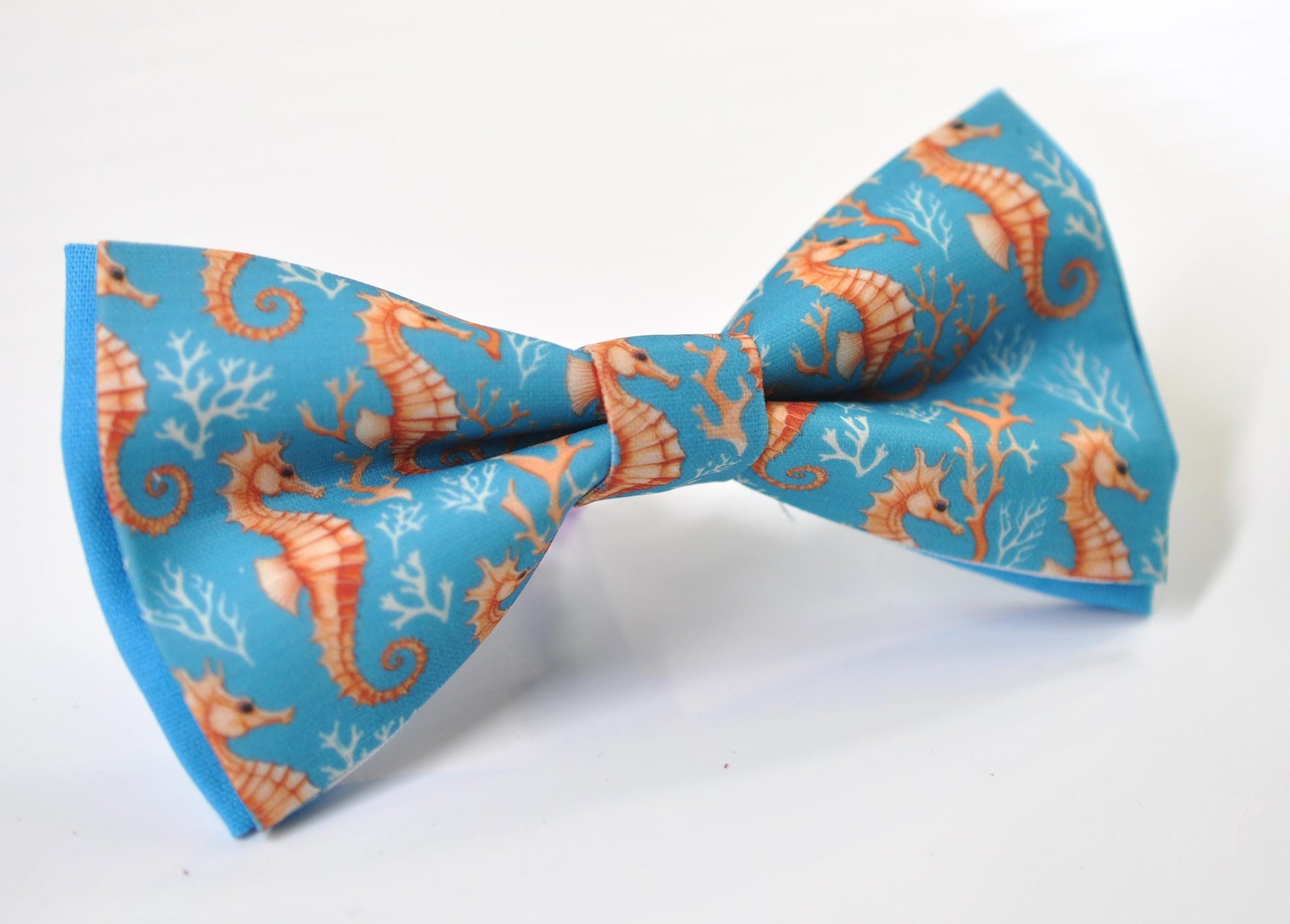 Gold Seahorse & Seaweed Blue Bow tie Bowtie + Burnt Orange Suspenders Braces for Men / Youth Teenage/ Boys Kids / Baby Infant Toddler