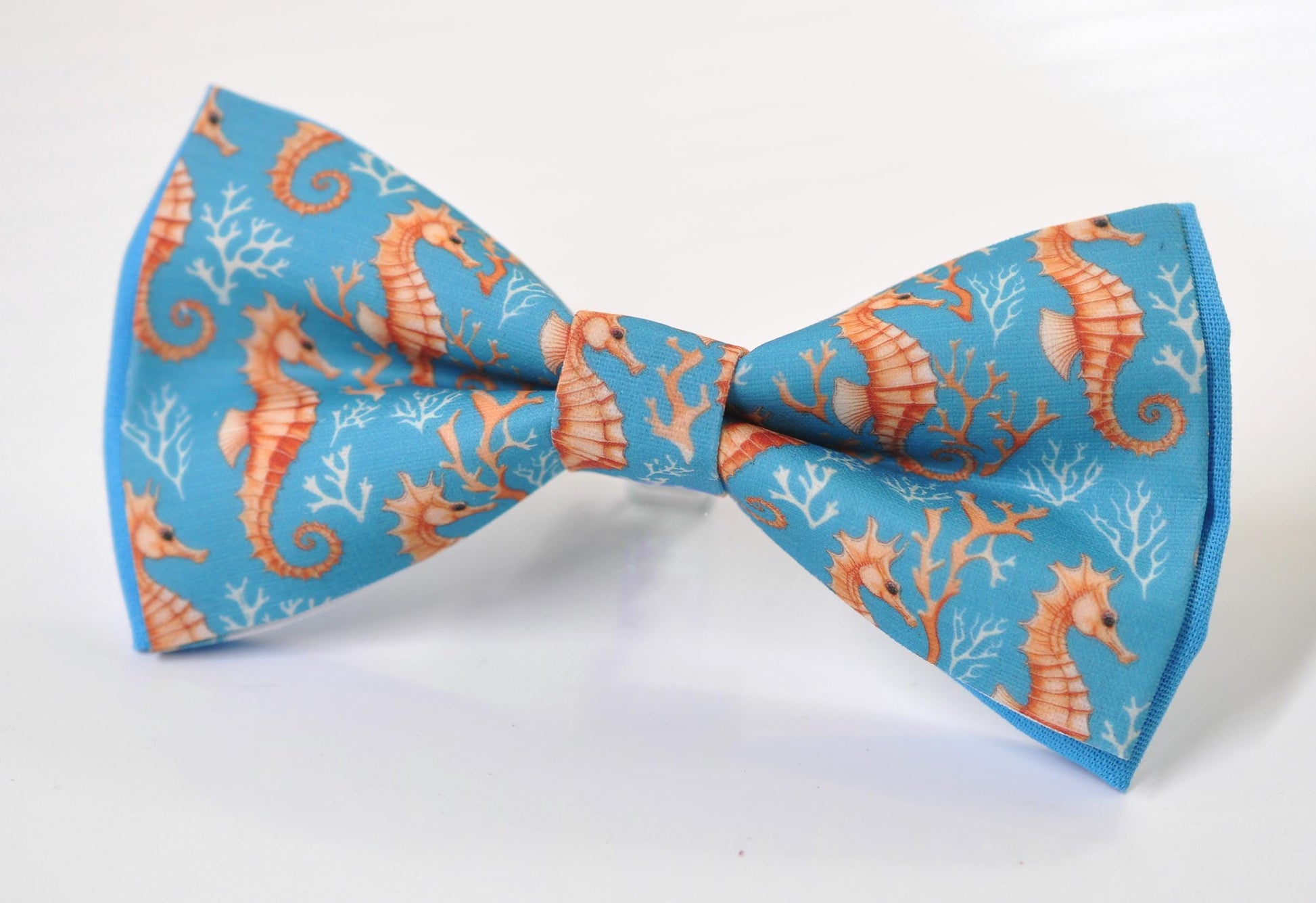 Gold Seahorse & Seaweed Blue Bow tie Bowtie + Burnt Orange Suspenders Braces for Men / Youth Teenage/ Boys Kids / Baby Infant Toddler