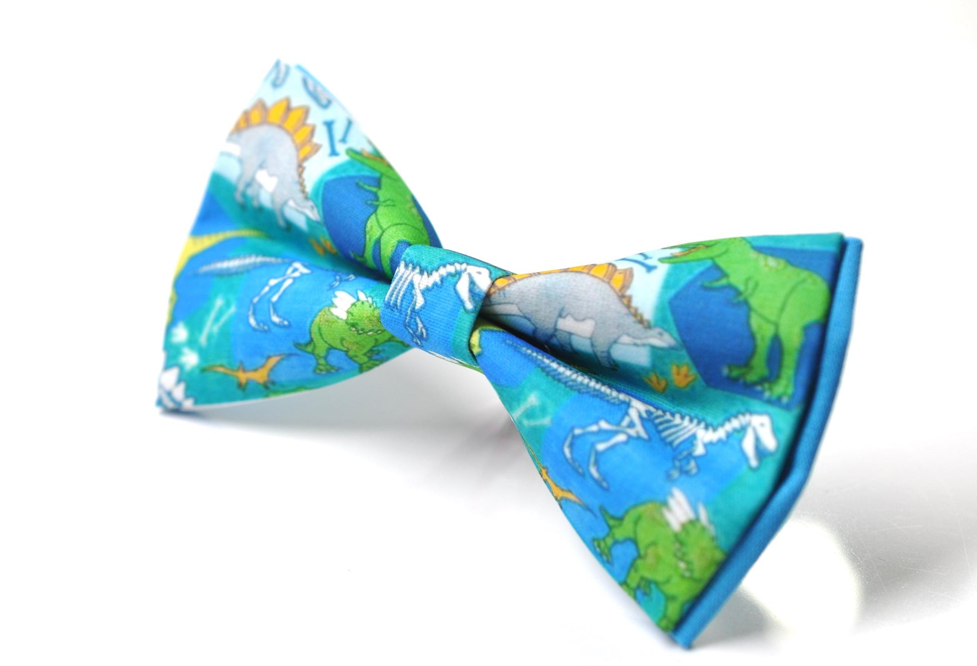 Blue Dinosaur Cotton Bow tie Bowtie + Sky Blue Suspenders Braces for Men / Youth Teenage/ Boys Kids / Baby Infant Toddler