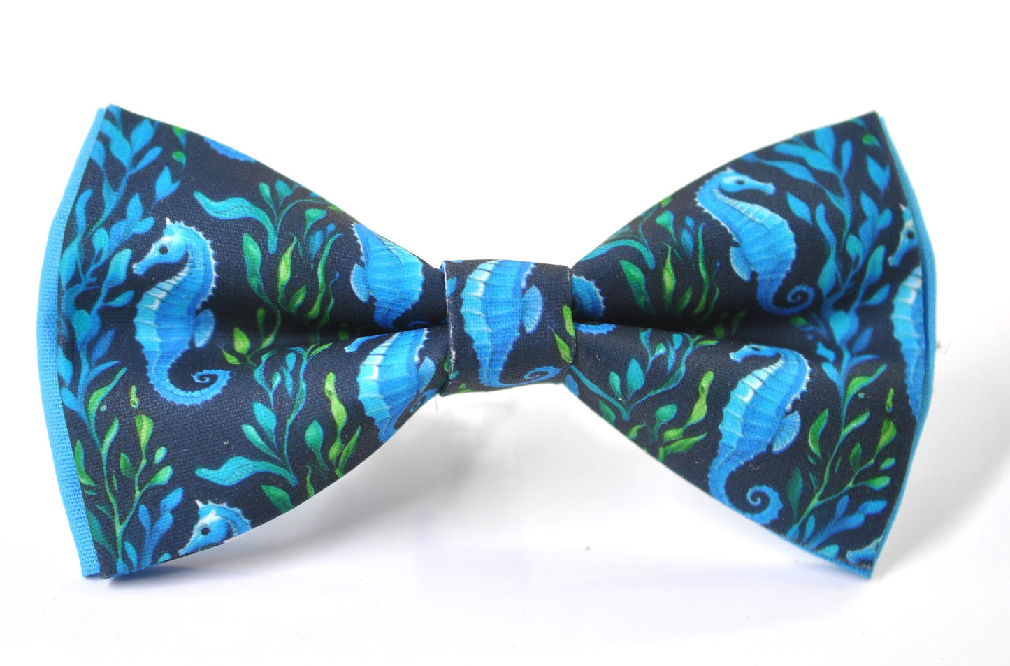 Blue Seahorse & Seaweed Black Bow tie Bowtie + Black Suspenders Braces for Men / Youth Teenage/ Boys Kids / Baby Infant Toddler
