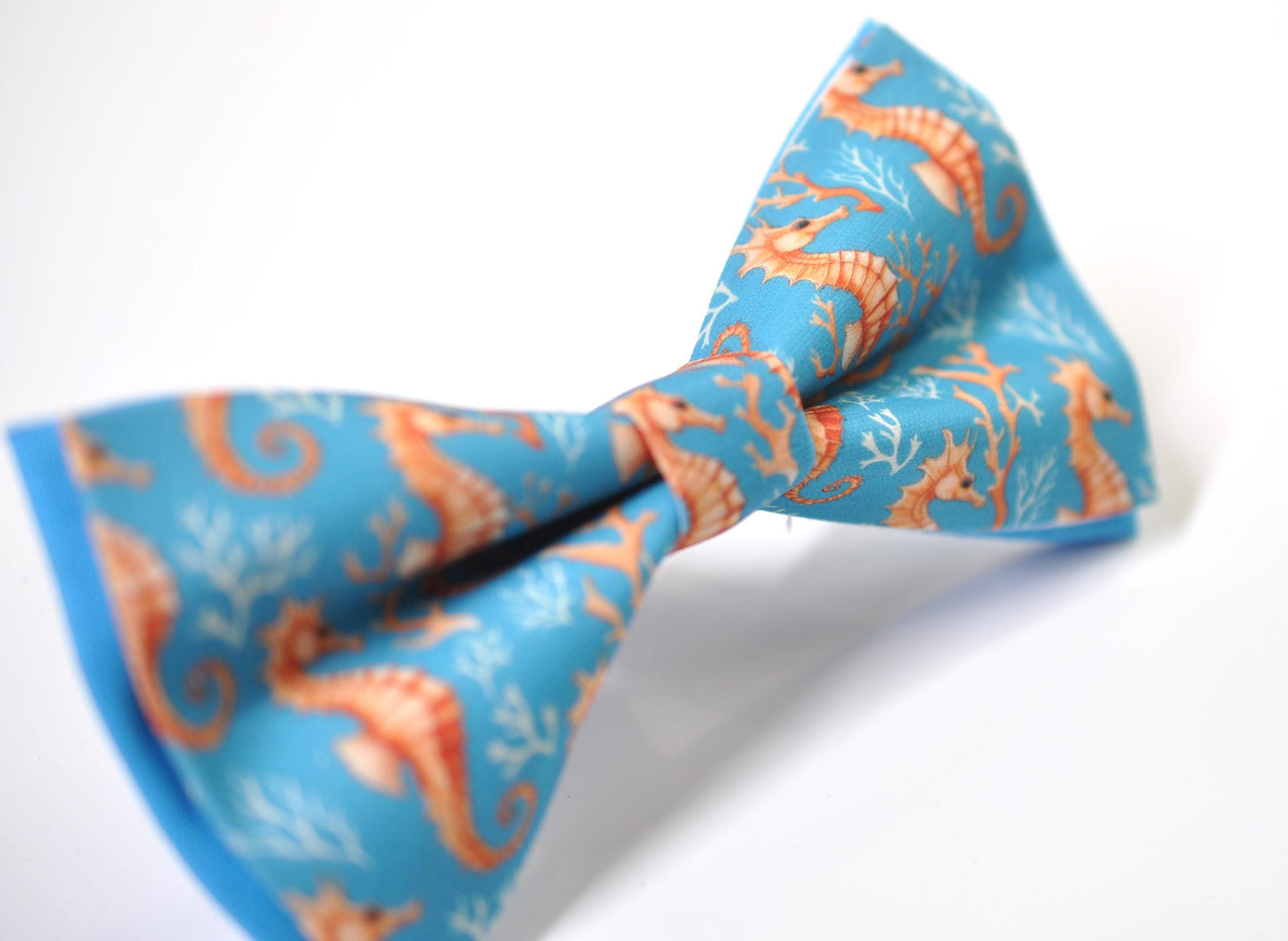 Gold Seahorse & Seaweed Blue Bow tie Bowtie + Burnt Orange Suspenders Braces for Men / Youth Teenage/ Boys Kids / Baby Infant Toddler