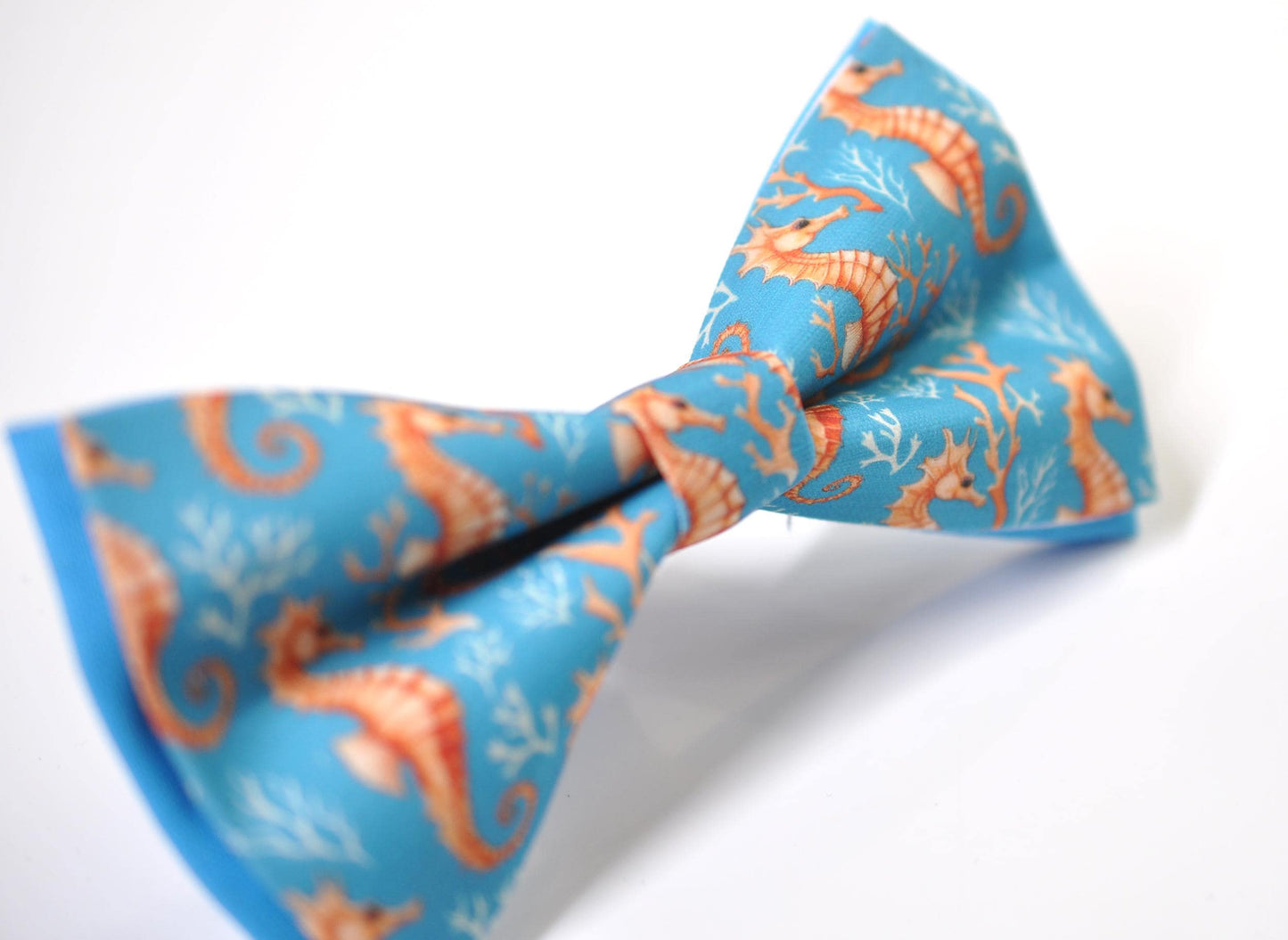 Gold Seahorse & Seaweed Blue Bow tie Bowtie + Burnt Orange Suspenders Braces for Men / Youth Teenage/ Boys Kids / Baby Infant Toddler