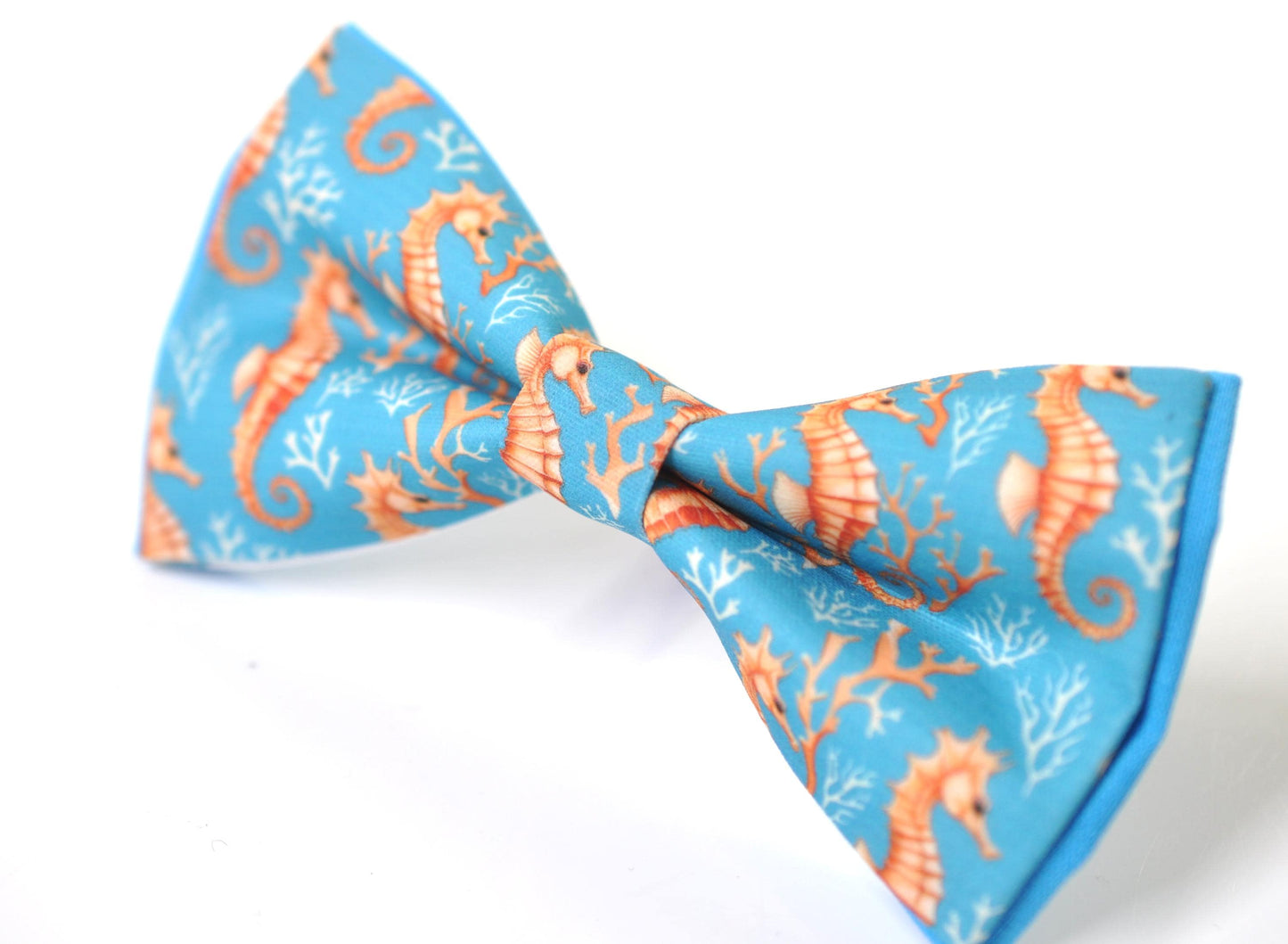 Gold Seahorse & Seaweed Blue Bow tie Bowtie + Burnt Orange Suspenders Braces for Men / Youth Teenage/ Boys Kids / Baby Infant Toddler