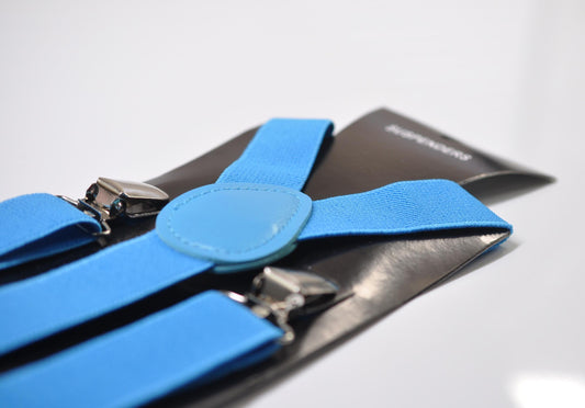 Bright SKY Blue 25MM Elastic Y-Back Suspenders Braces Silver Clips for Men Adult / Youth Teenage / Kids Boy /Toddler Baby Infant