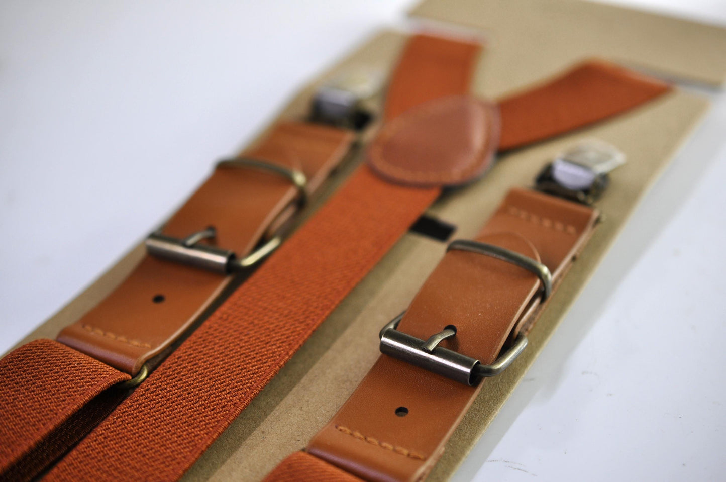 Burnt Orange Faux Leather Bow tie + Matched Suspenders Braces for Baby infant Toddler / Boy Kids / Youth Teenage / Men