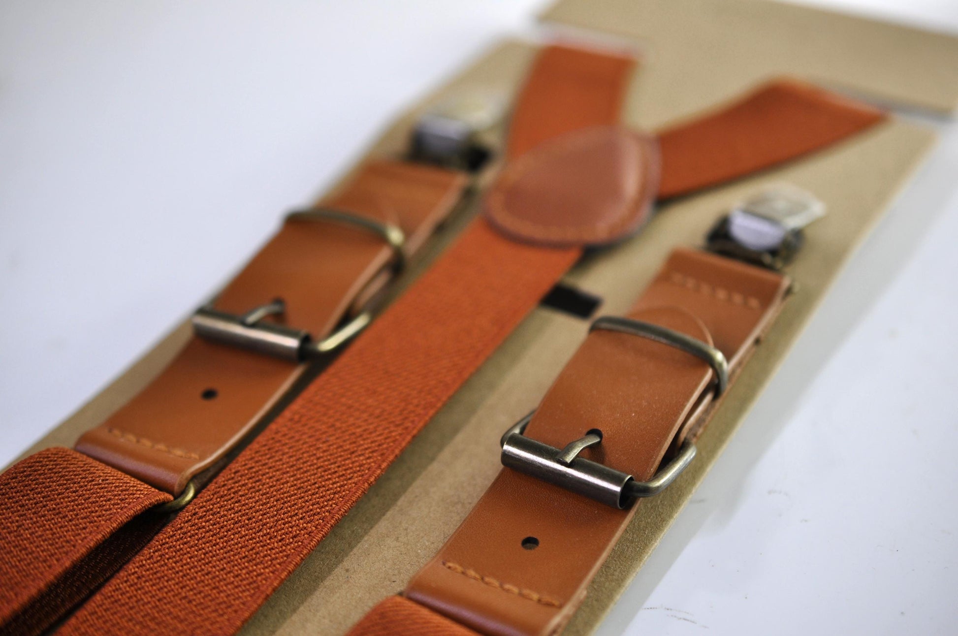 Burnt Orange Faux Leather Bow tie + Matched Suspenders Braces for Baby infant Toddler / Boy Kids / Youth Teenage / Men