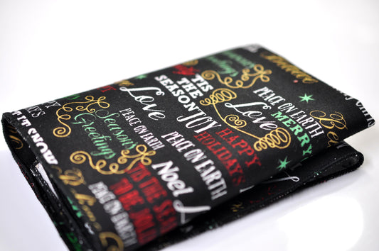 Black Holiday Festive Joy Words Print Christmas Pocket Squares Wedding Formal Hanky Handkerchief