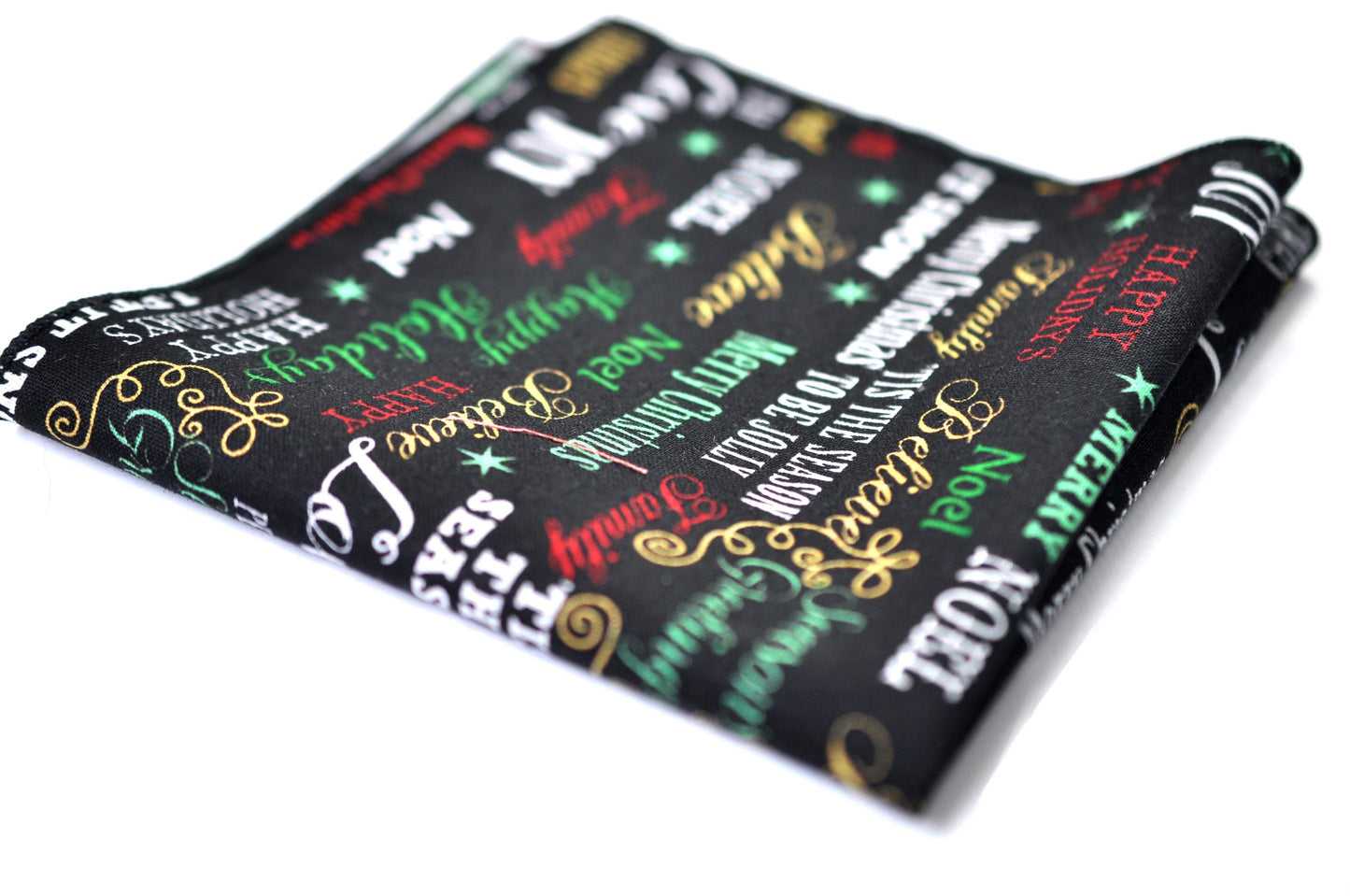 Black Holiday Festive Joy Words Print Christmas Pocket Squares Wedding Formal Hanky Handkerchief