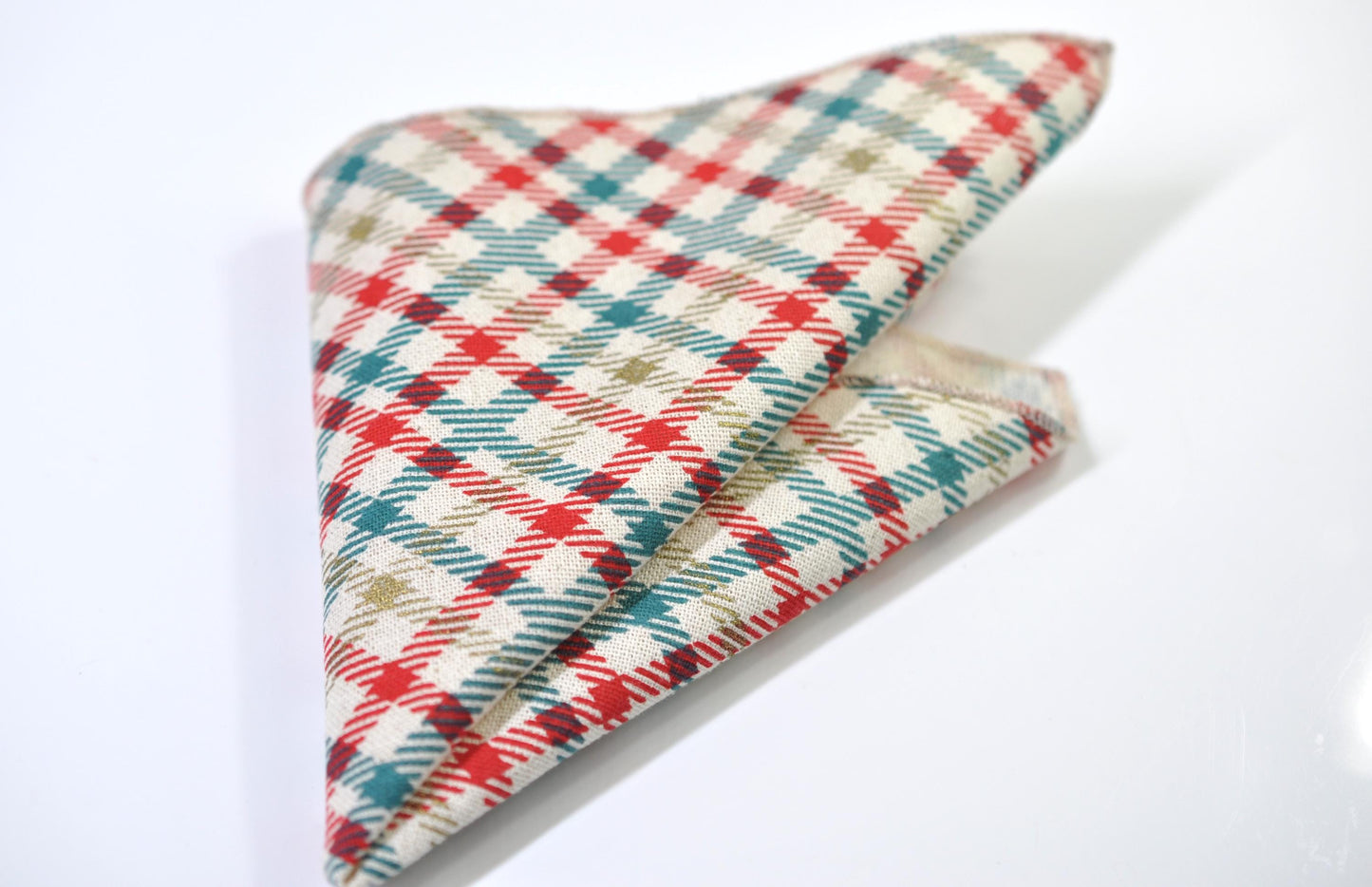 Pocket Square Handkerchief – Red Blue Plaid Checkered off White Cotton Hanky for Suit & Tuxedo Men / Youth/ Boy Kids / Baby Infant Toddler