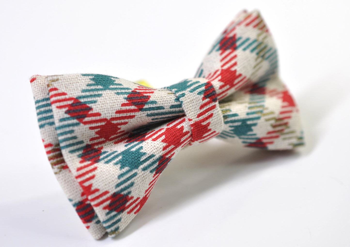 Red Green Plaid Checkered off White Cotton Christmas Bow tie Bowtie Pocket Square for Baby Infant Toddler / Boy Kids / Youth / Men Adult