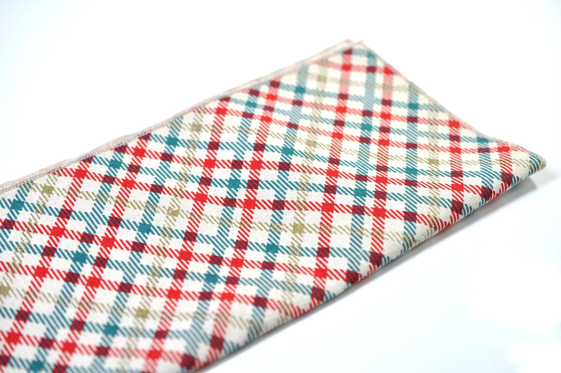 Red Green Plaid Checkered off White Cotton Christmas Bow tie Bowtie Pocket Square for Baby Infant Toddler / Boy Kids / Youth / Men Adult